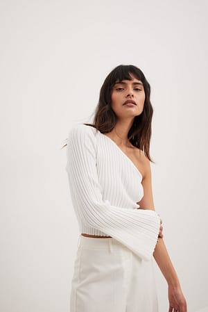 White Fine Knitted Wide Sleeve Top