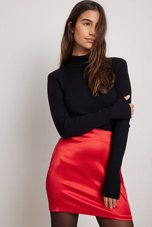 Red NA-KD Party Fitted High Waist Mini Satin Skirt