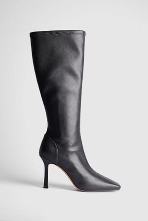 Black Fitted Knee High Stiletto Boots