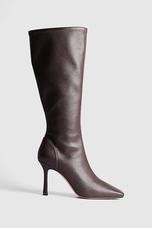 Chocolate Brown Åtsittande knähöga boots med stilettklack