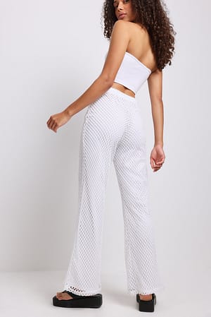 White Flare Net Trousers