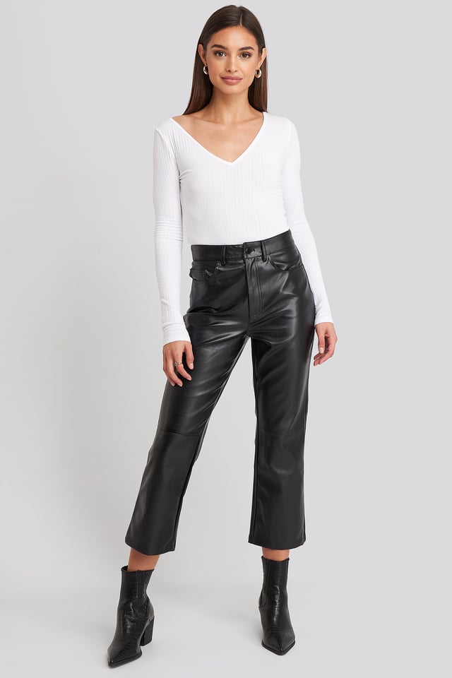 Flared Cropped PU Pants Black