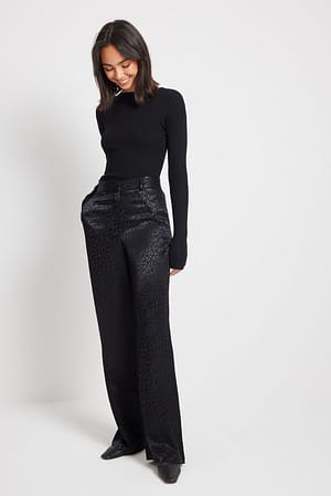 Black NA-KD Party Flared High Waist Jacquard Suit Pants