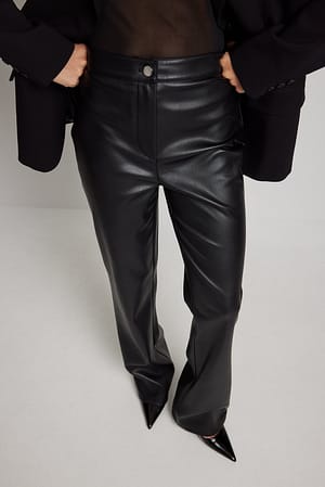 Black Fitted Flared PU Pants