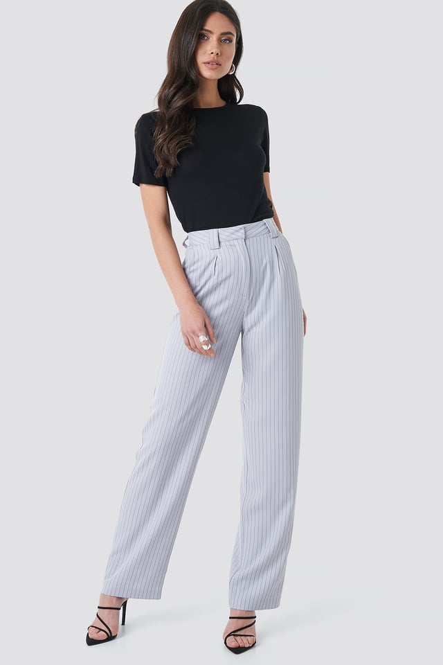 Flared Striped Pants Light Blue