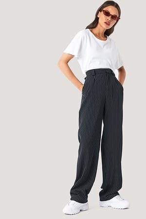 Black/Stripe Poszerzane Spodnie W Paski