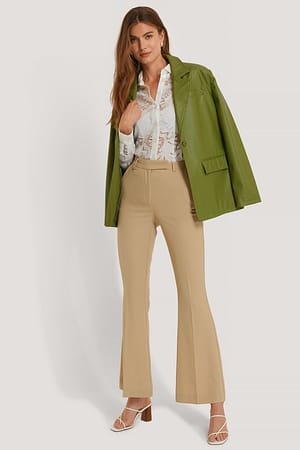 Beige Flared Tailored Suit Pants