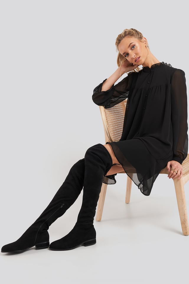 Flat Overknee Boots Black