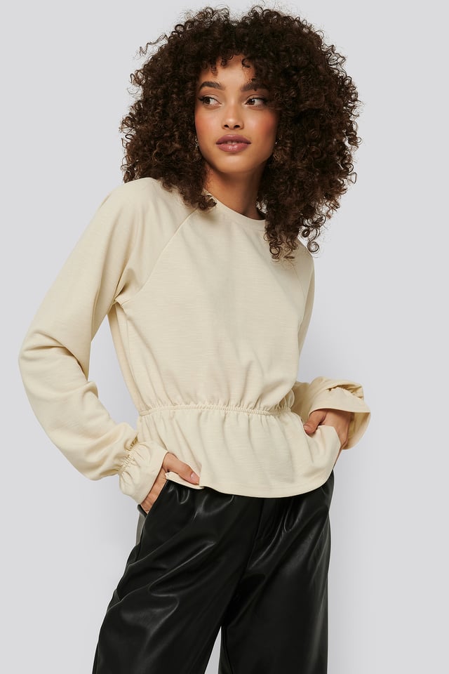 Flounce Detail Jersey Top Offwhite