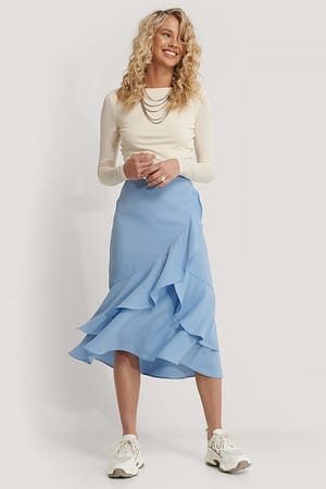 Pastel Blue Handpicked x NA-KD Flounce Midi Skirt