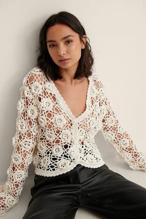 Flower Crochet Cardigan White | NA-KD