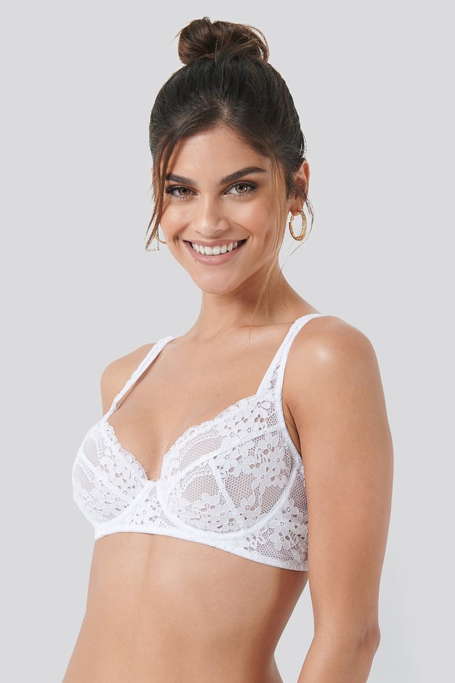 Flower Lace Cup Bra White