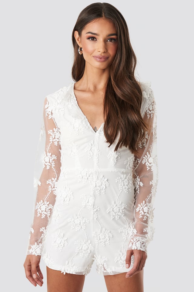 Flower Lace Playsuit White