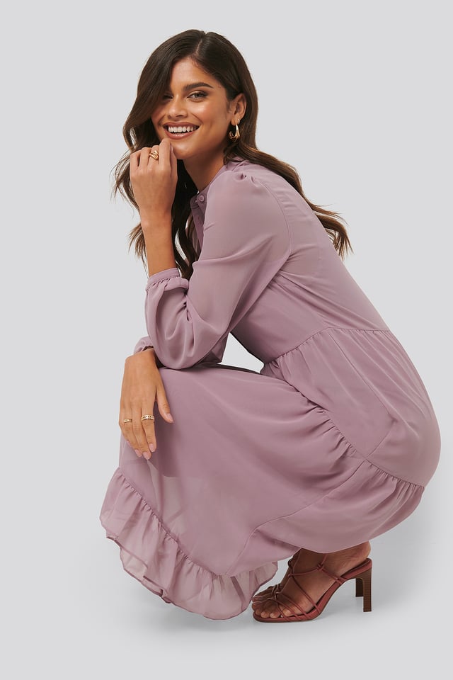 Flower Print Tiered Midi Dress Dusty Lilac