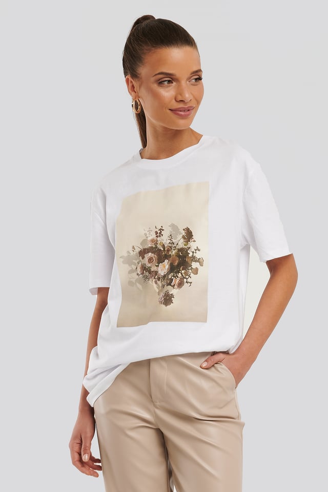 Flower Printed Unisex Tee White
