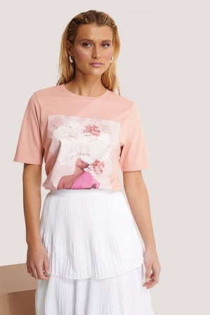 Dusty Pink Manon Tilstra x NA-KD Flowerprint T-shirt