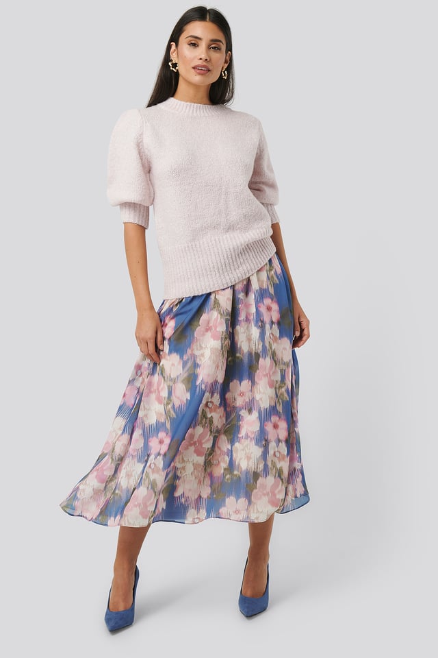 Flowy Chiffon Skirt Blue Flower