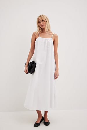 White Zwiewna bawełniana sukienka midi