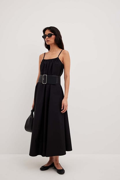Black Flowy Cotton Midi Dress