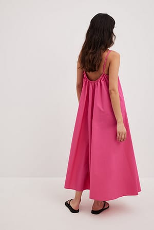Pink Flowy Cotton Midi Dress