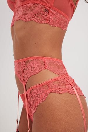 Soft Red Flowy Detail Lace Suspender Belt