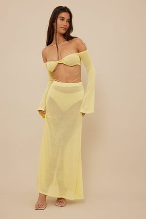Pastel Yellow Flowy Knitted Midi Skirt