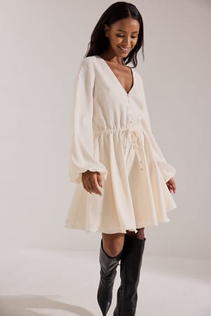 Off White Flowy Long Sleeve Mini Dress