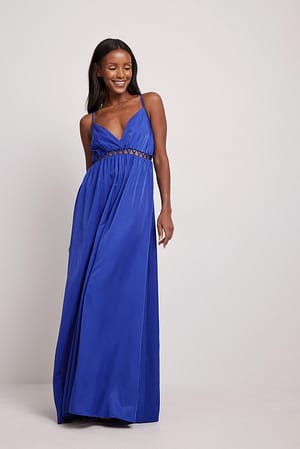 Dark Blue Flowy Maxi Dress with Lacing Details