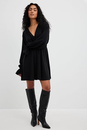 Black Flowy Mini LS Dress