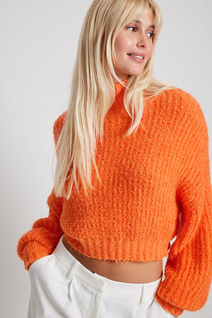 Orange Fluffy Knitted Turtleneck Sweater