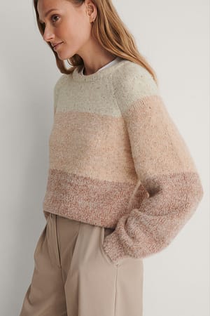 Pink Fluffy Multi Color Knitted Sweater