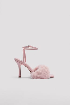 Dusty Pink Fluffy Strap Heels