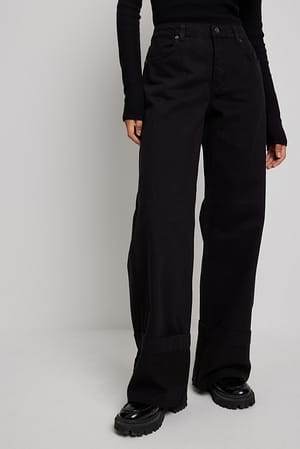 Fold Up Loose Trousers Black | NA-KD