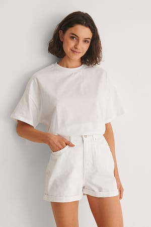 White Organic Fold Up Mom Shorts