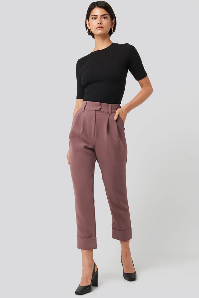 Folded Cigarette Suit Pants Dusty Dark Plum