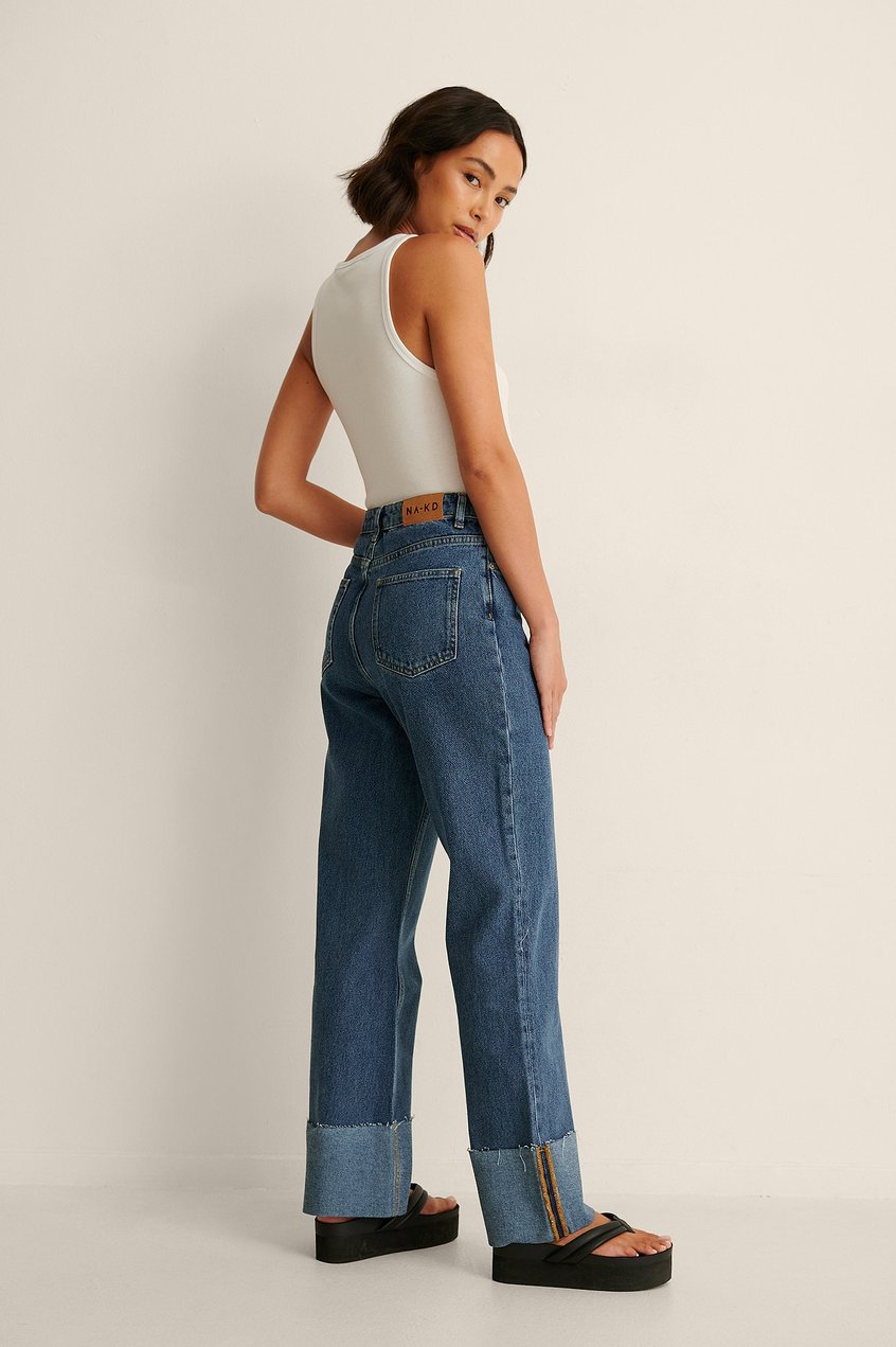 Jeans High Waisted Jeans | Jeans mit gefaltetem Saum - AZ34019