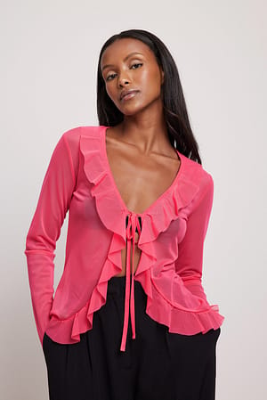 Pink Frill Detail Front Tie Shirt