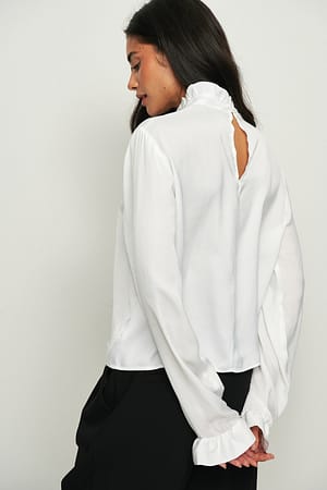 Frill Sleeve Elastic Collar Blouse White | NA-KD