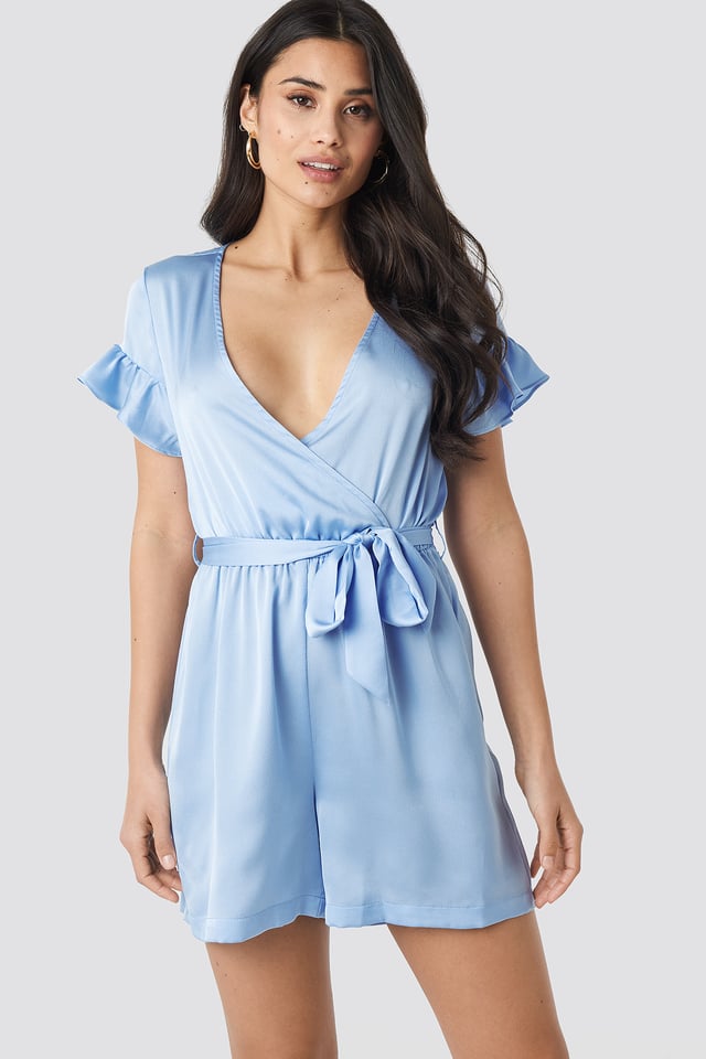 Frill Sleeve Playsuit Dusty Blue
