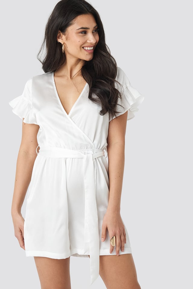 Frill Sleeve Printed Playsuit Offwhite