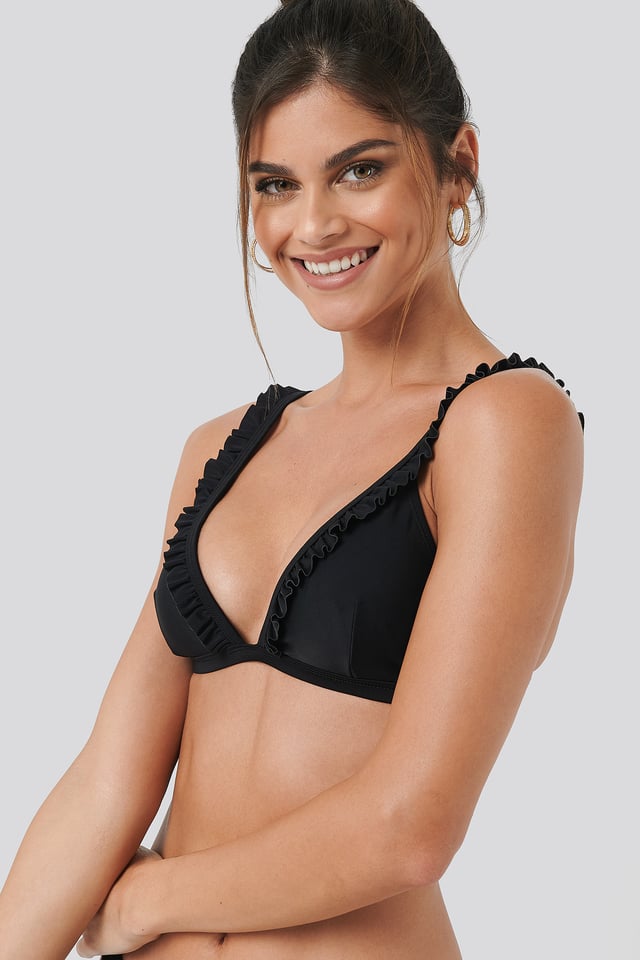 Frill Strap Bikini Top Black