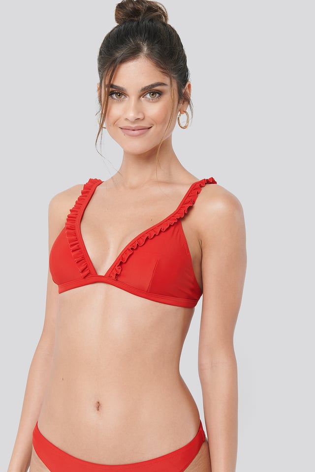 Frill Strap Bikini Top Red