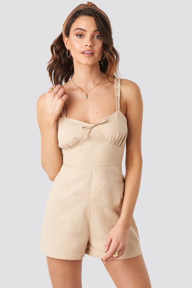 Frill Strap Playsuit Beige