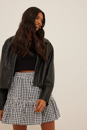 Black/White Frilled Gingham Mini Skirt