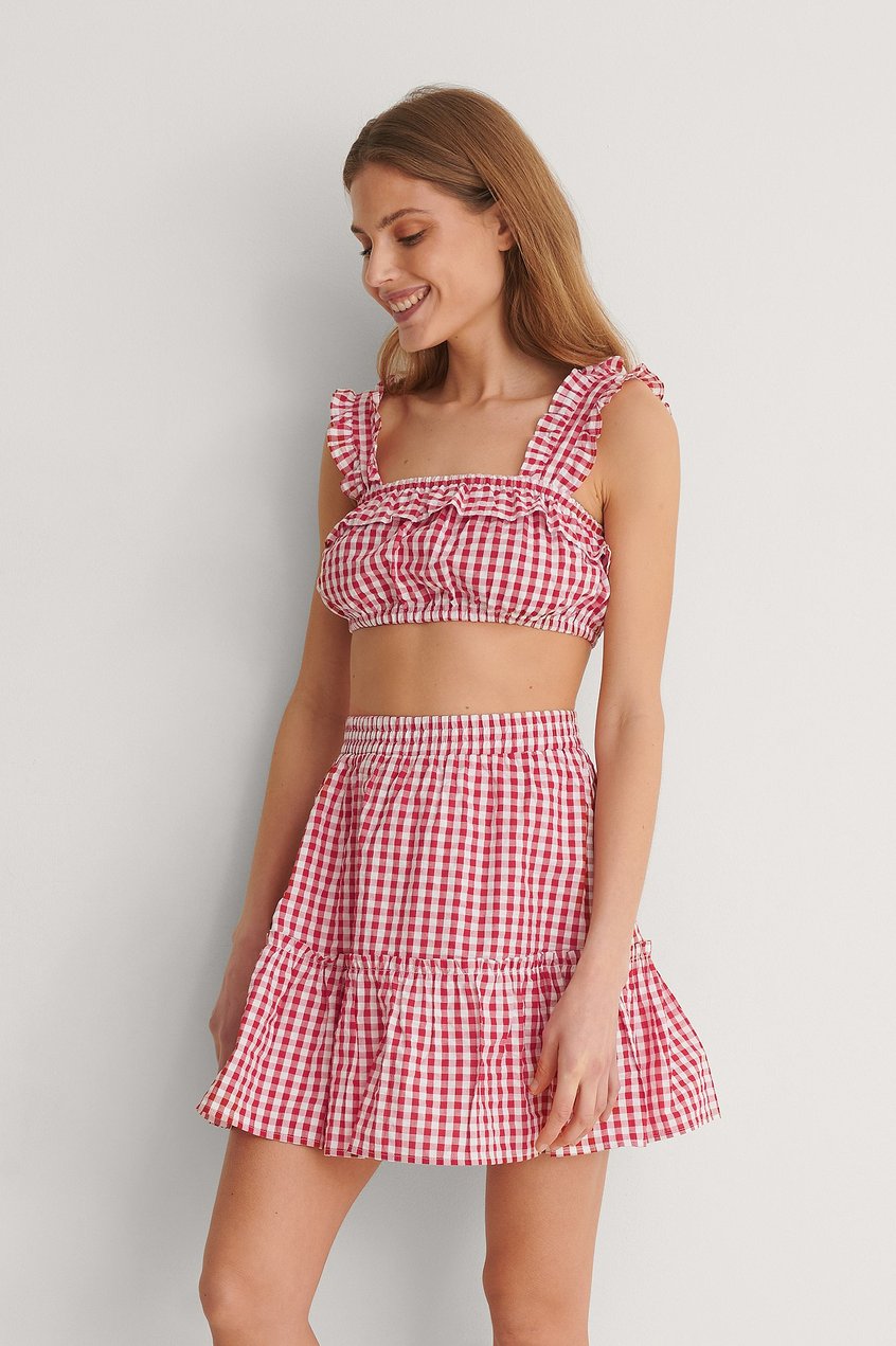 Faldas Summer Skirts | Organic Frilled Gingham Mini Skirt - YH28404