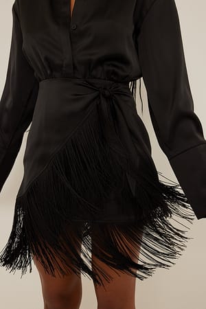 Black Gerecycleerde mini-jurk met franjes