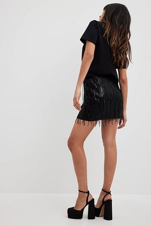 Fringe Sequin Mini Skirt Black | NA-KD