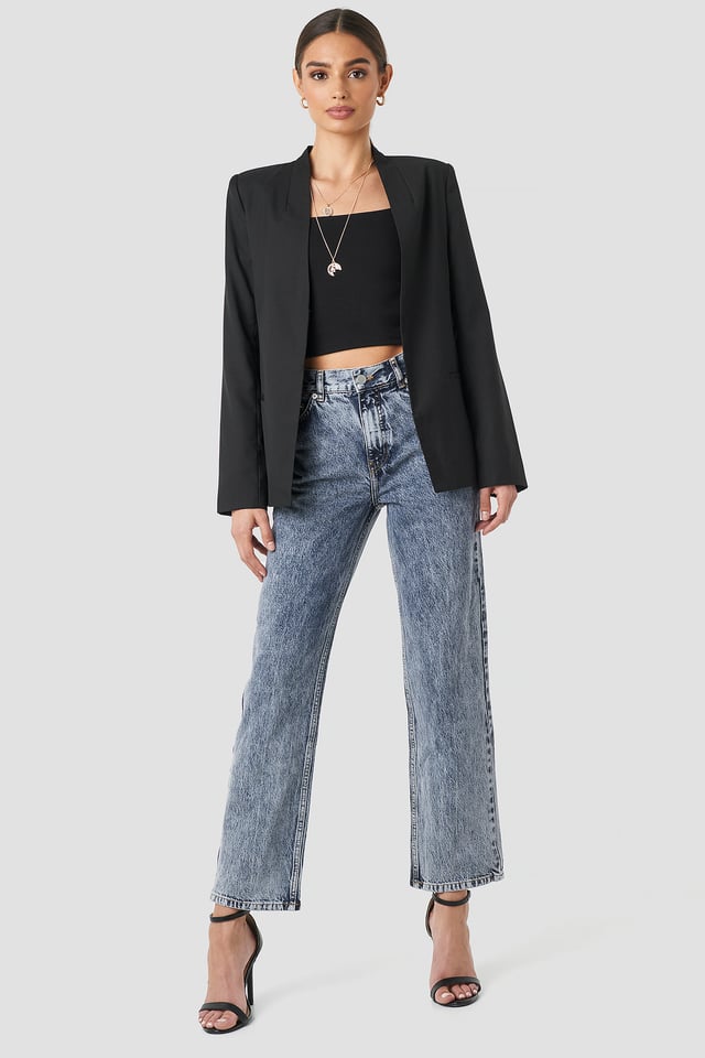 Front Pleat Jeans Blue Stone Wash