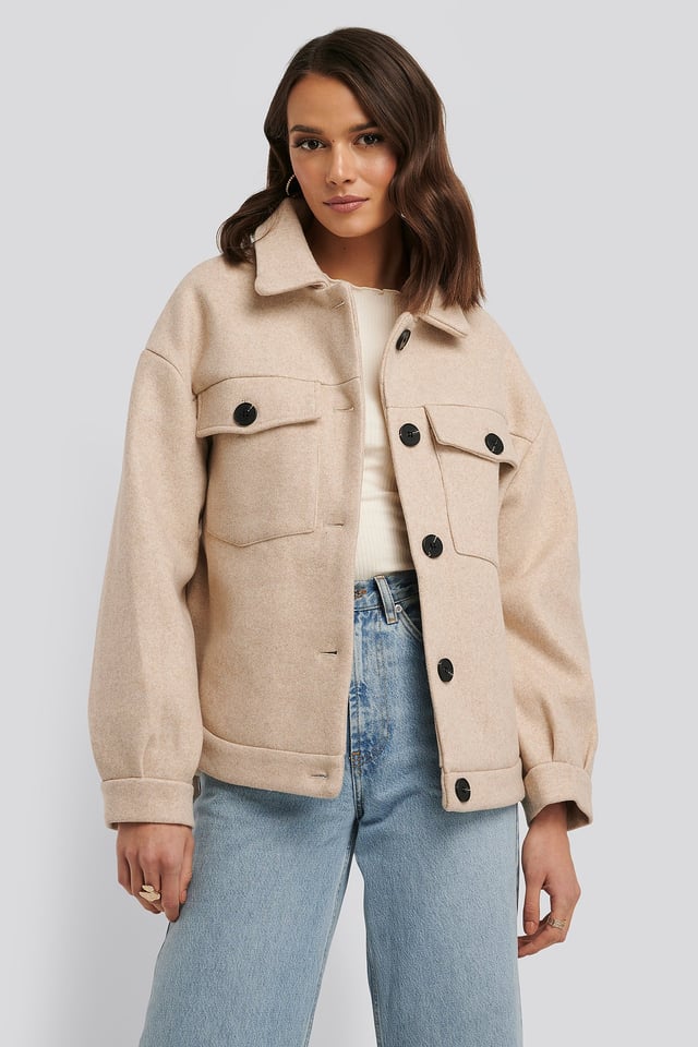 Front Pocket Oversized Jacket Beige
