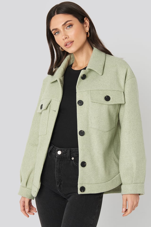 Front Pocket Oversized Jacket Green
